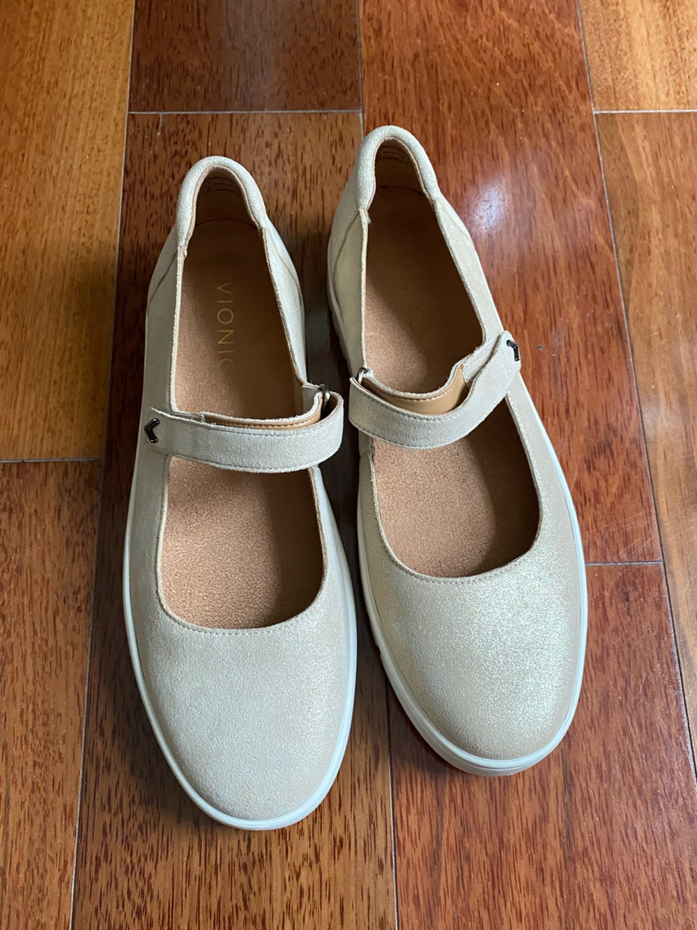 Vionic Shimmery Cream Mary Jane Flats